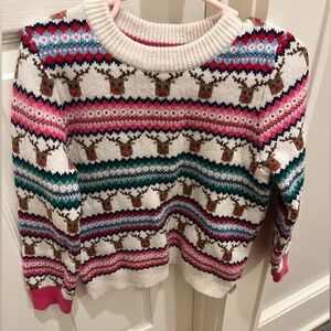 Mini Boden Reindeer Sweater - Pink, Green, White